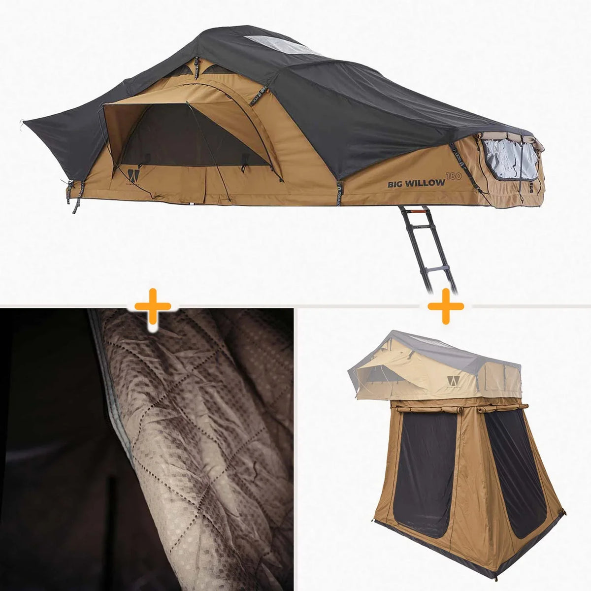 Bundle-Deal Dachzelt Vickywood BIG WILLOW 4.0 180 goldbraun – Dachzelt-Set