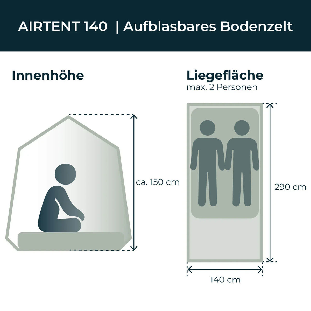 Freistehendes Campingzelt aufblasbar 140 grau – Campingzelt