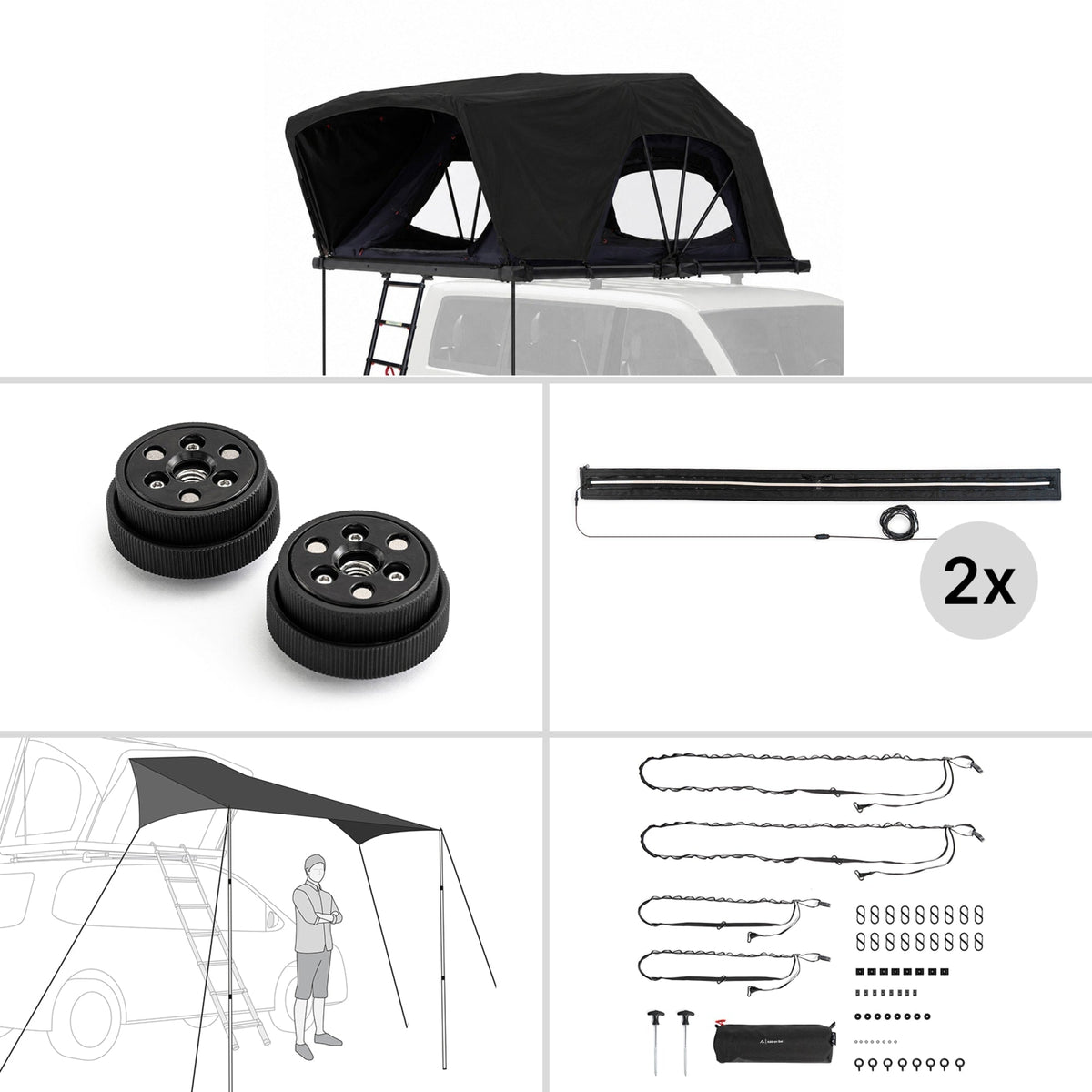 qeedo Freedom Family 4 Bundle – Dachzelt mit Tarp, LED Door Lights, Add-On Set und Lock-Set