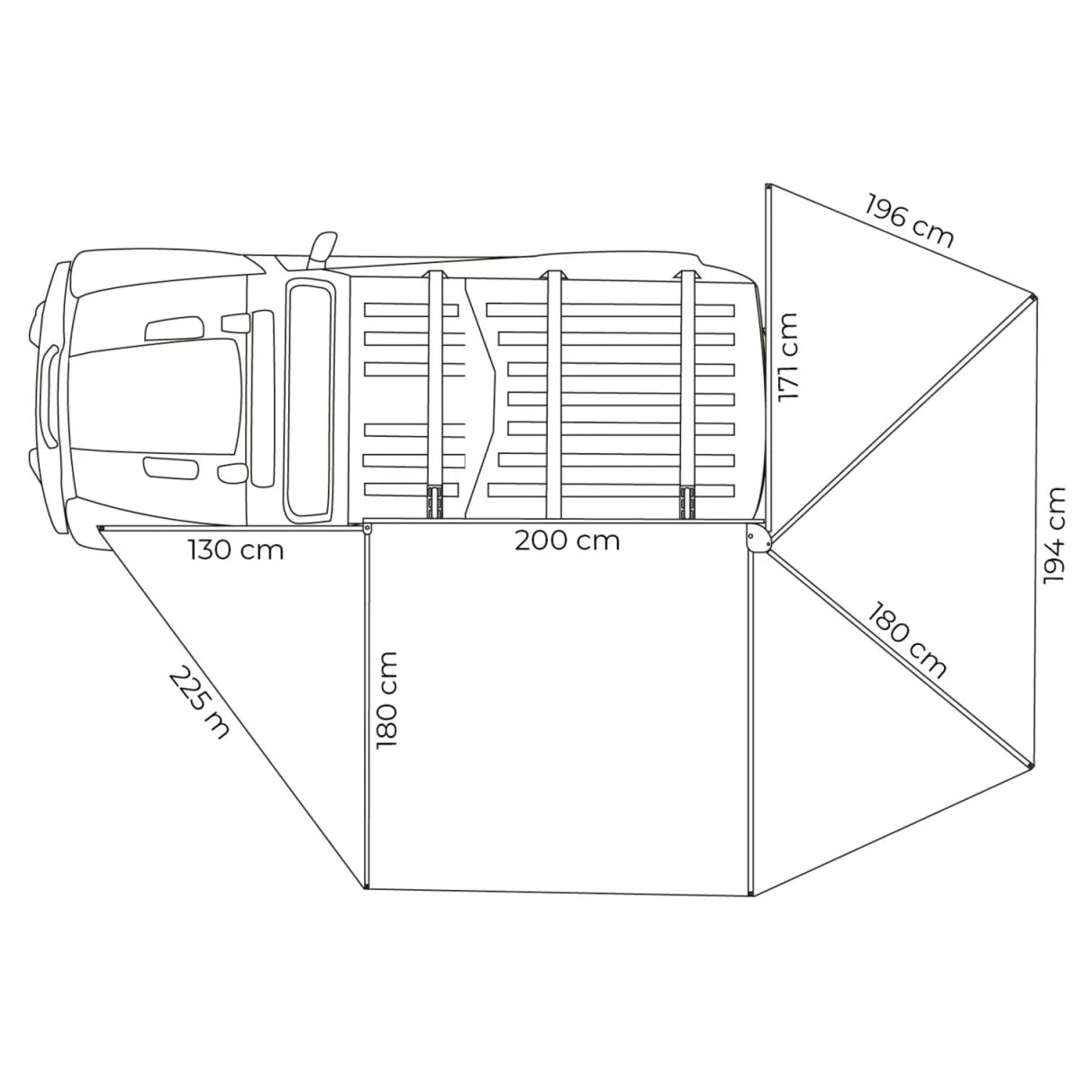 Auto Seitenmarkise 270° LEAF EXTENDED Links 200 cm grau
