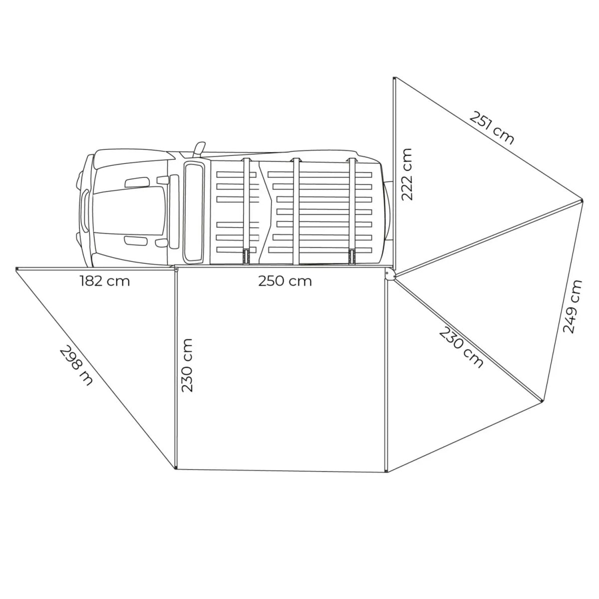 Auto Seitenmarkise 270° LEAF EXTENDED Links 250 cm grau