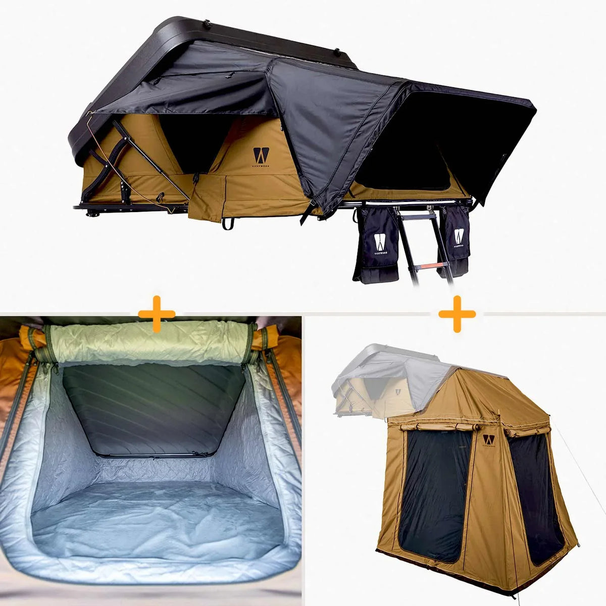 Bundle-Deal Dachzelt Vickywood MIGHTY OAK 3.0 160 goldbraun – Dachzelt-Set