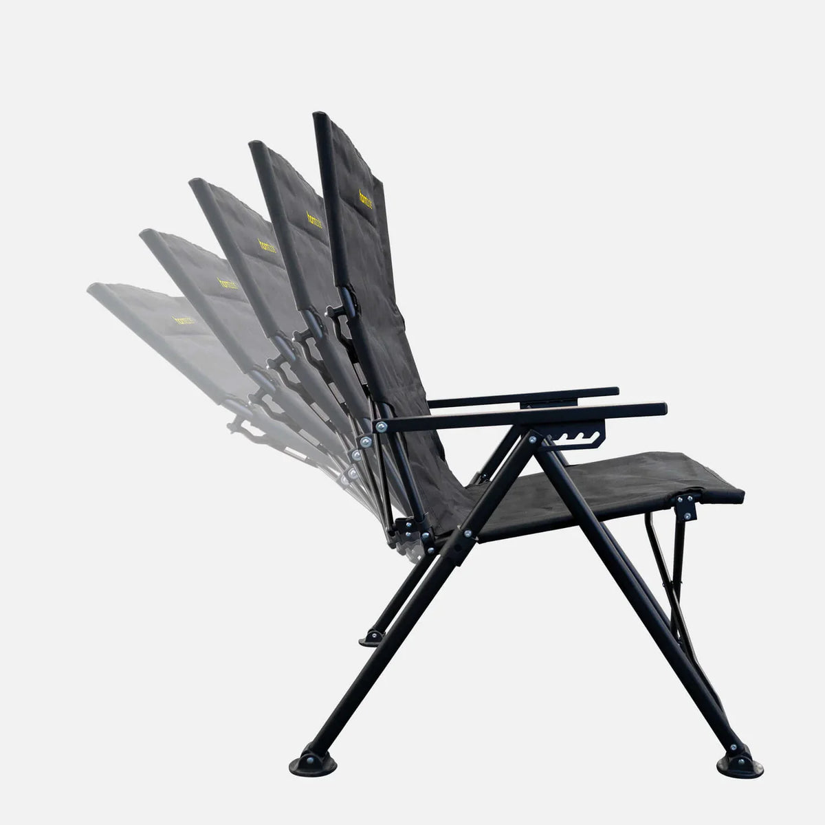 Schwarzer campingstuhl recliner mit verstellbarer rückenlehne und gepolstertem stoffsitz von horntools
